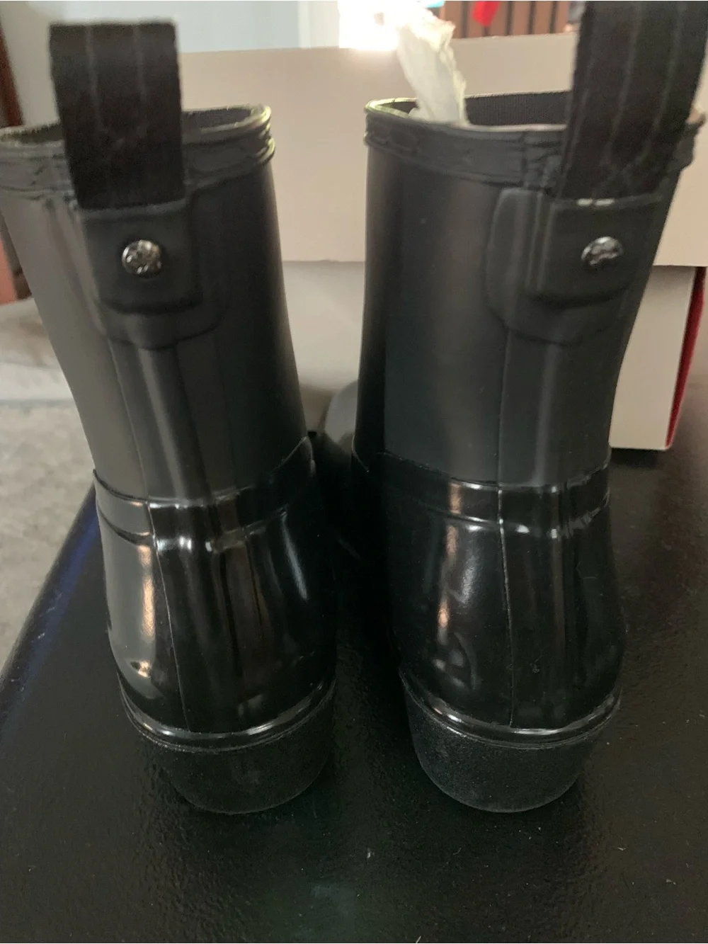 Hunter Gloss Black Short Rain Boots size 8